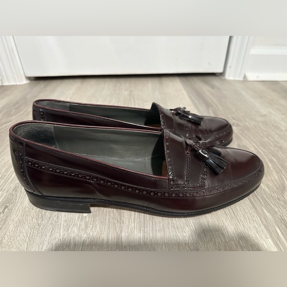 SH21 Bally David Loafer Men 11 D Burgundy Leather Tassel Brogue Dress Shoe Italy